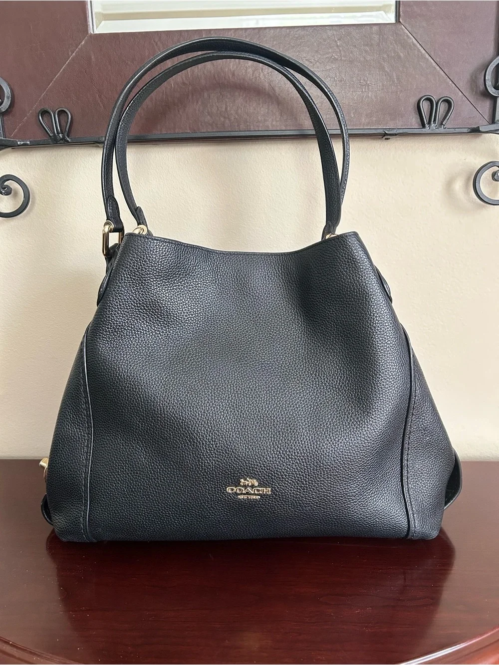 Coach Edie 57125 black pebble leather shoulder bag with gold hardware. Like new! - Picture 2 of 15